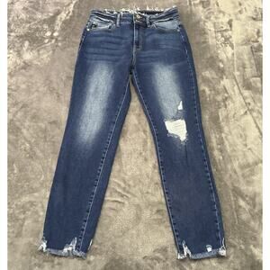 KanCan Jeans Women’s 28 Blue High Rise Ankle Skinny Stretch Distressed Raw Hem
